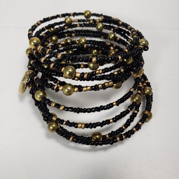 Black & Gold Beaded Wrap Bracelet – Multi-Strand with Gold Heart Charm, Jewelry - Picture 10 of 11